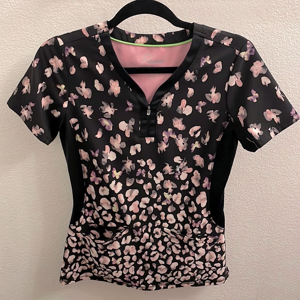 Premiere By Healing Hands Women’s Black/Pink Butterfly Scrub Top